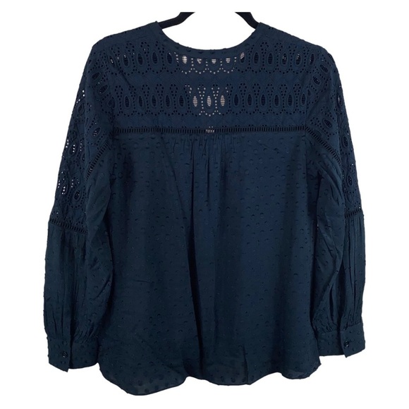 Soft Surroundings Embroidered Eyelet Clip Dot Boho Blouse Tunic Blouse Black XS - Picture 6 of 9